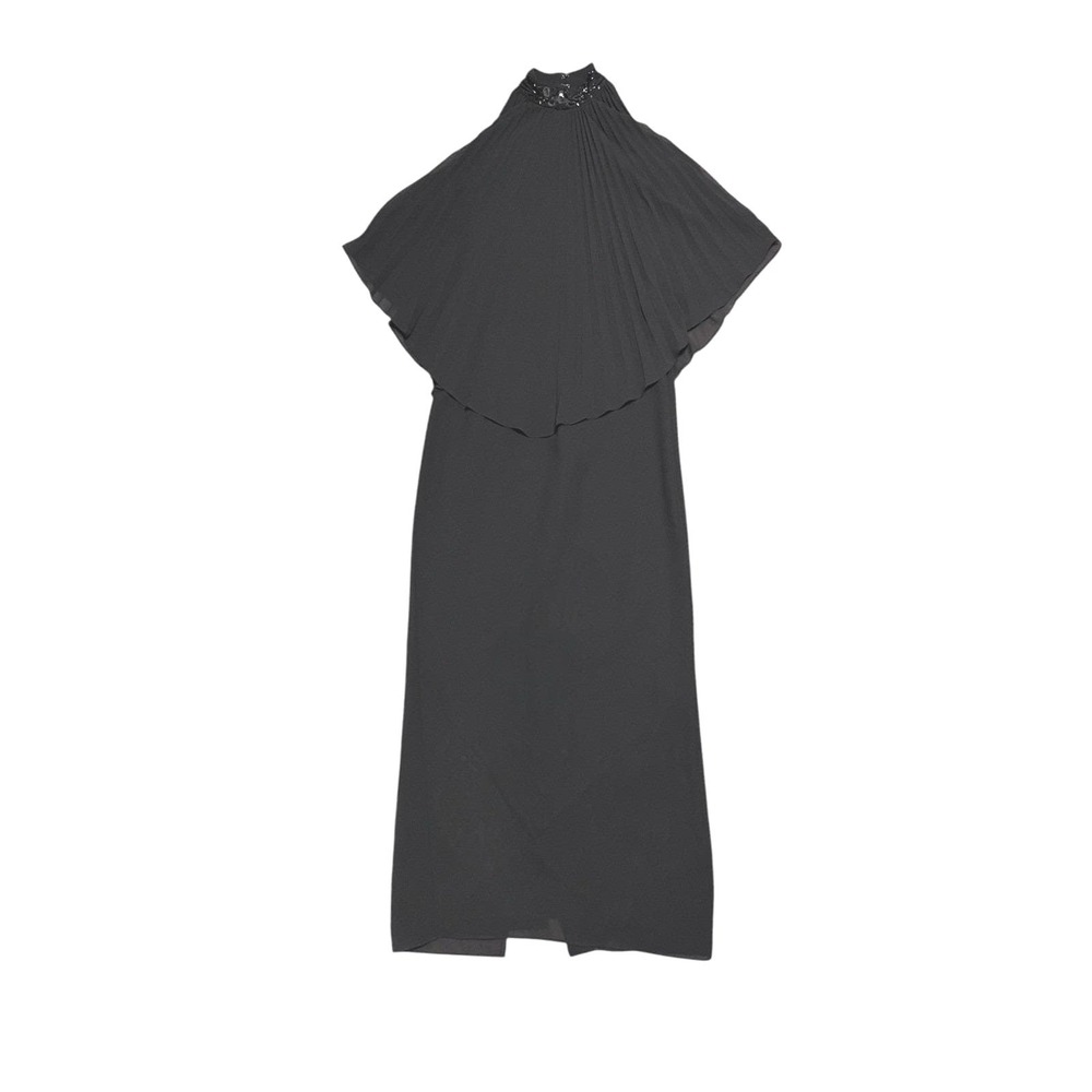 Black Tie Oleg Cassini Vintage Beaded Pleated Capelet Maxi Dress Black Size 2